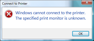 The specified print monitor is unknown