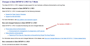 ontap 8.1.3RC1 - no mention of smb 2.1